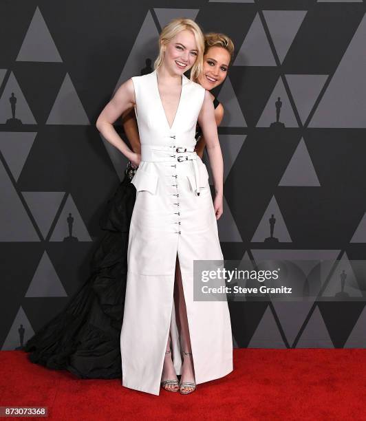 Jennifer Lawrence, Emma Stone arrives at the Academy Of Motion Picture Arts And Sciences' 9th Annual Governors Awards at The Ray Dolby Ballroom at...