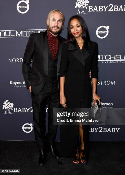 Marco Perego and Zoe Saldana attend The 2017 Baby2Baby Gala presented by Paul Mitchell on November 11, 2017 in Los Angeles, California.