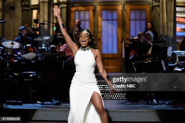 Episode 1730 -- Pictured: Host Tiffany Haddish during the Opening Monologue in Studio 8H on Saturday, November 11, 2017 --