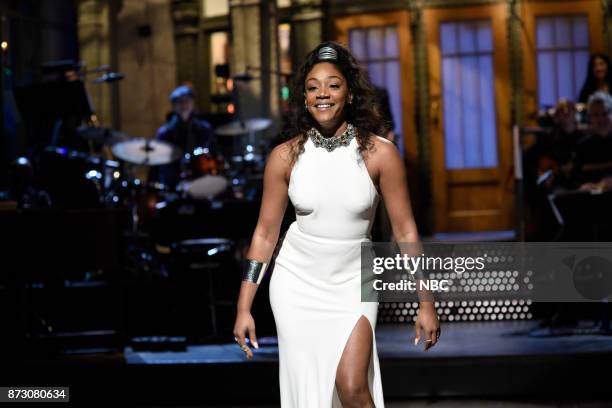 Episode 1730 -- Pictured: Host Tiffany Haddish during the Opening Monologue in Studio 8H on Saturday, November 11, 2017 --