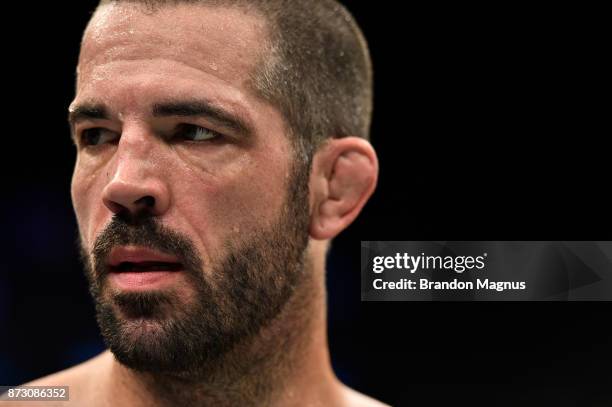 Matt Brown looks on after facing Diego Sanchez in their welterweight bout during the UFC Fight Night event inside the Ted Constant Convention Center...