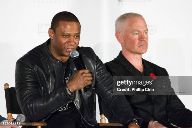 Actors David Ramsey and Neal McDonough attend 'The Arrow" Q&A for Fan Expo Vancouver in the Vancouver Convention Centre on November 11, 2017 in...