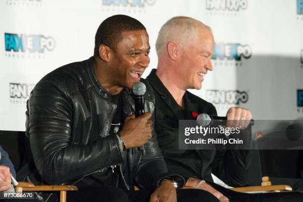 Actors David Ramsey and Neal McDonough attend 'The Arrow" Q&A for Fan Expo Vancouver in the Vancouver Convention Centre on November 11, 2017 in...