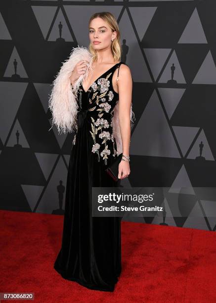 Margot Robbie arrives at the Academy Of Motion Picture Arts And Sciences' 9th Annual Governors Awards at The Ray Dolby Ballroom at Hollywood &...