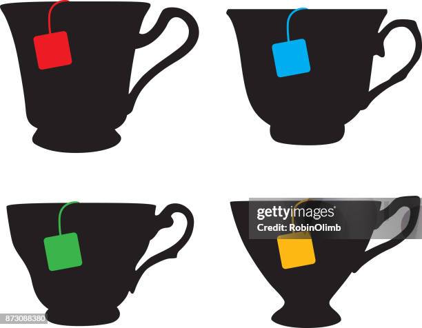 four teacups with teabags. - tea cup stock illustrations