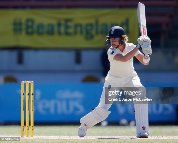 Lauren Winfield of England bats during day four of the Women's Test match between Australia and England at North Sydney Oval on November 12, 2017 in...