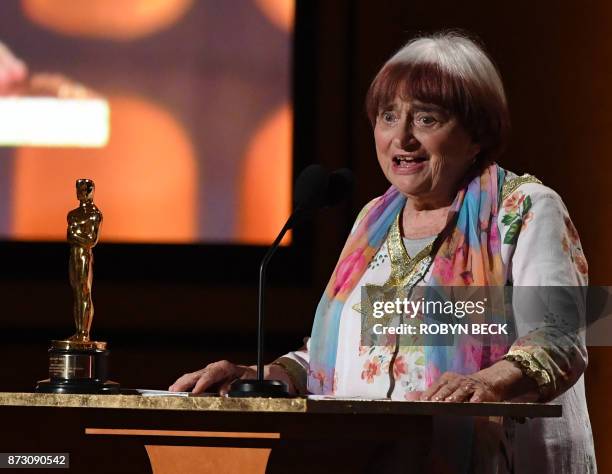 French filmaker Agnès Varda accepts an honorary Oscar at the 9th Annual Governors Awards gala hosted by the Academy of Motion Picture Arts and...