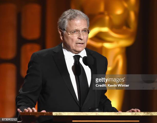 Lawrence Kasdan speaks onstage at the Academy of Motion Picture Arts and Sciences' 9th Annual Governors Awards at The Ray Dolby Ballroom at Hollywood...