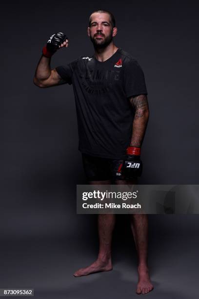 Matt Brown poses for a post fight portrait backstage during the UFC Fight Night event inside the Ted Constant Convention Center on November 11, 2017...