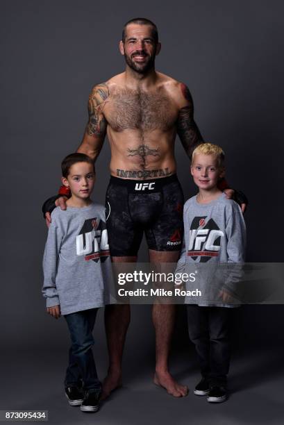 Matt Brown poses for a post fight portrait backstage during the UFC Fight Night event inside the Ted Constant Convention Center on November 11, 2017...