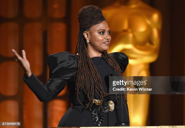 Ava DuVernay speaks onstage at the Academy of Motion Picture Arts and Sciences' 9th Annual Governors Awards at The Ray Dolby Ballroom at Hollywood &...