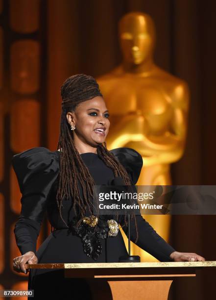 Ava DuVernay speaks onstage at the Academy of Motion Picture Arts and Sciences' 9th Annual Governors Awards at The Ray Dolby Ballroom at Hollywood &...