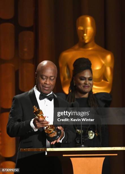 Writer/Director Charles Burnett, winner of the Honorary Award presented by Ava DuVernay, speaks onstage at the Academy of Motion Picture Arts and...