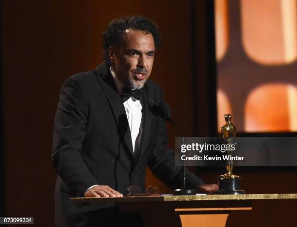 Special Award Winner Alejandro González Iñárritu speaks onstage at the Academy of Motion Picture Arts and Sciences' 9th Annual Governors Awards at...