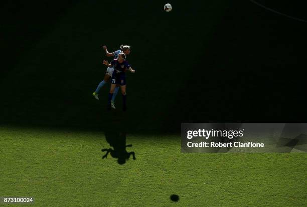 Cortnee Vine of the Jets and Alanna Kennedy of Melbourne City during the round three W-League match between Melbourne City and the Newcastle Jets at...