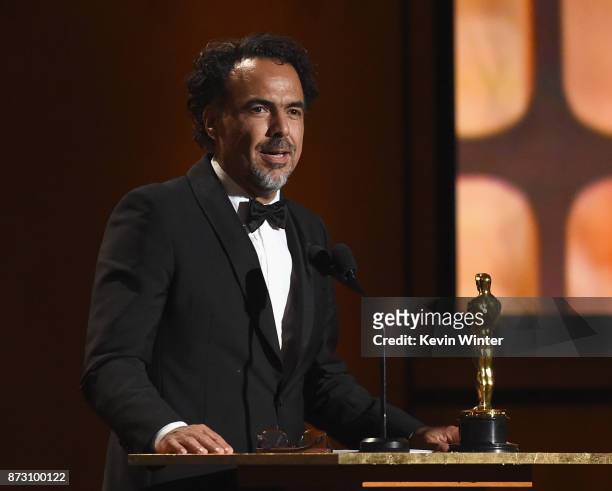 Special Award Winner Alejandro González Iñárritu speaks onstage at the Academy of Motion Picture Arts and Sciences' 9th Annual Governors Awards at...