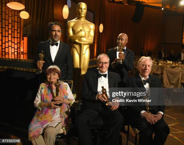 Award winners Agnes Varda, Alejandro González Iñárritu, Owen Roizman, Charles Burnett and Donald Sutherland attend the Academy of Motion Picture Arts...