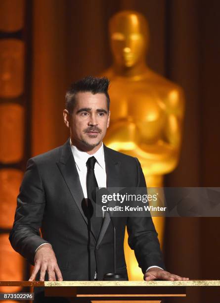 Colin Farrell speaks onstage at the Academy of Motion Picture Arts and Sciences' 9th Annual Governors Awards at The Ray Dolby Ballroom at Hollywood &...