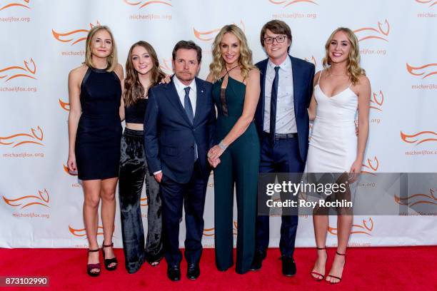 Sam Michael Fox, Esme Annabelle Fox, Michael J. Fox, Tracy Pollan, Schuyler Frances Fox and Aquinnah Kathleen Fox attend the 2017 a funny thing...