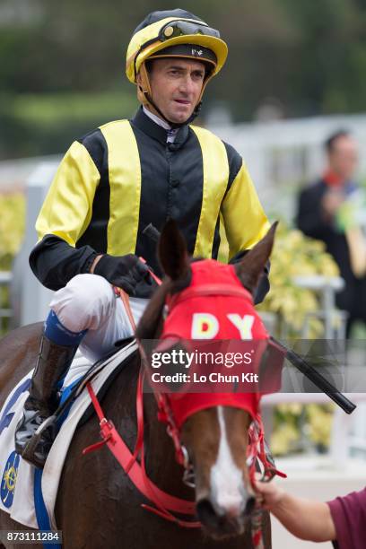 Jockey Douglas Whyte riding Roman Impero wins Race 4 Panasonic Nanoe Hair Dryer Handicap at Sha Tin racecourse on November 11, 2017 in Hong Kong,...