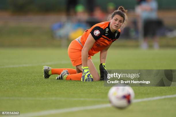 Haley Kopmeyer of Canberra looks on after making a save during the round three W-League match between Canberra United and Sydney FC at McKellar Park...