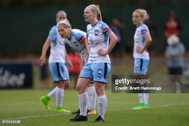 Elizabeth Ralston of Sydney shows her dejection during the round three W-League match between Canberra United and Sydney FC at McKellar Park on...