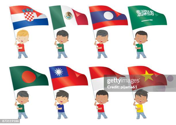 world flags and children - arab kids stock illustrations