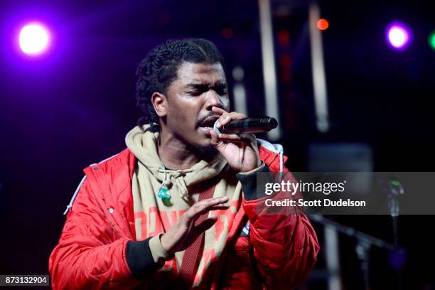 Rapper Smino performs onstage during the Tropicalia Music and Taco Festival at Queen Mary Events Park on November 11, 2017 in Long Beach, California.