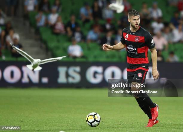 Brendan Hamill of the Wanderers runs with the ball during the round six A-League match between Melbourne City and the Western Sydney Wanderers at...