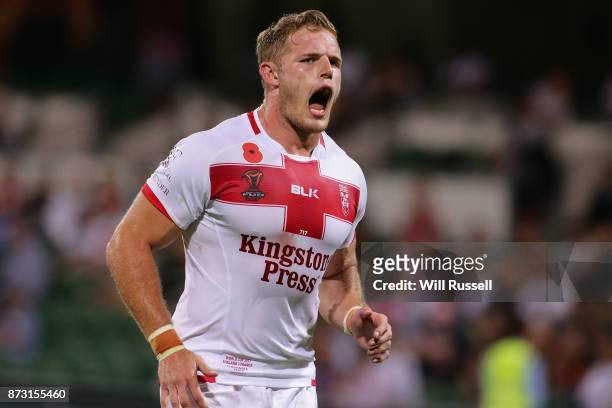 Thomas Burgess of England during the 2017 Rugby League World Cup match between England and France at nib Stadium on November 12, 2017 in Perth,...