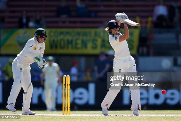 Lauren Winfield of England bats during day four of the Women's Test match between Australia and England at North Sydney Oval on November 12, 2017 in...