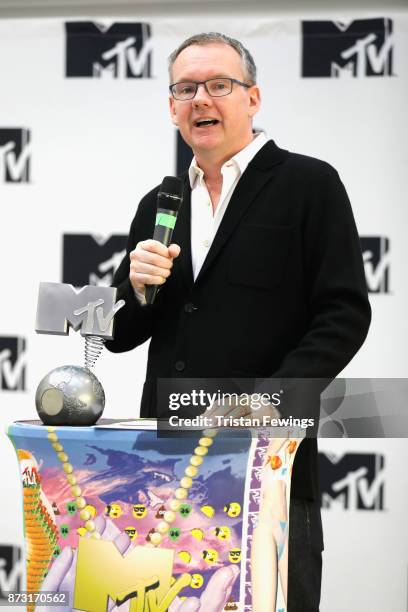 David Lynn, president and CEO of Viacom speaks on stage during a press conference to announce Bilbao as the host city for the EMA's 2018 at MTV...