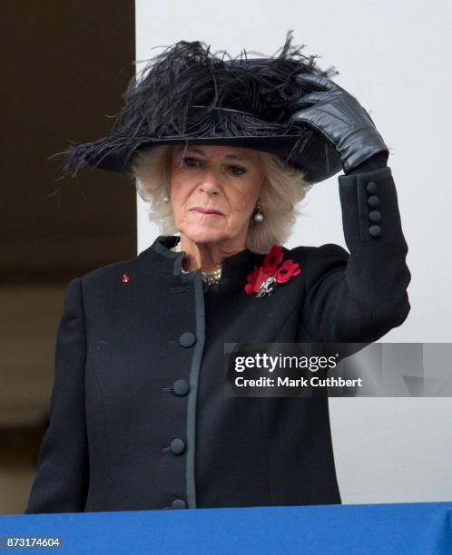 Camilla, Duchess of Cornwall during the annual Remembrance Sunday memorial on November 12, 2017 in London, England. The Prince of Wales, senior...