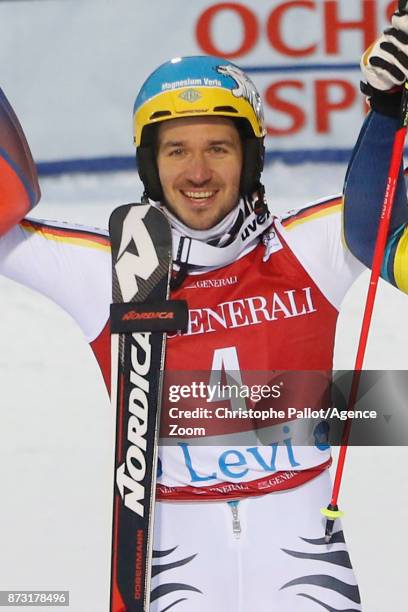 Felix Neureuther of Germany takes 1st place during the Audi FIS Alpine Ski World Cup Men's Slalom on November 12, 2017 in Levi, Finland.