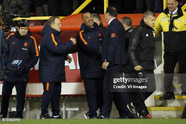 Doctor Edwin Goedhart of Holland, coach Dick Advocaat of Holland, assistant trainer Ruud Gullit of Holland, coach Malky Mackay of Scotland during the...