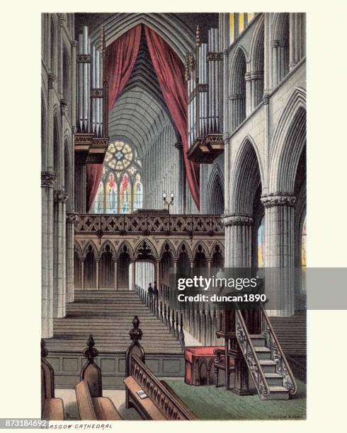 chor, glasgow cathedral, schottland, 19. jahrhundert - pulpit stock-grafiken, -clipart, -cartoons und -symbole