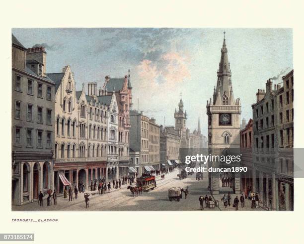 stockillustraties, clipart, cartoons en iconen met trongate, glasgow, schotland, 19e eeuw - old glasgow