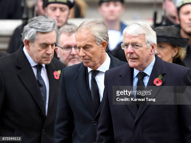 Gordon Brown, Tony Blair and John Major during the annual Remembrance Sunday Service at The Cenotaph on November 12, 2017 in London, England.