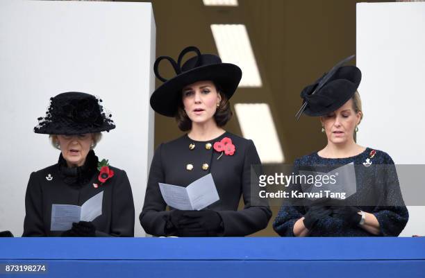 Princess Alexandra, The Honourable Lady Ogilvy, Catherine, Duchess of Cambridge and Sophie, Countess of Wessex during the annual Remembrance Sunday...