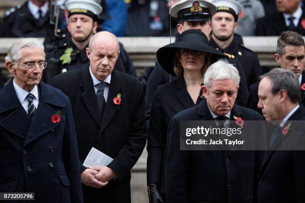 First Secretary of State Damian Green and Home Secretary Amber Rudd attend the annual Remembrance Sunday memorial on November 12, 2017 in London,...