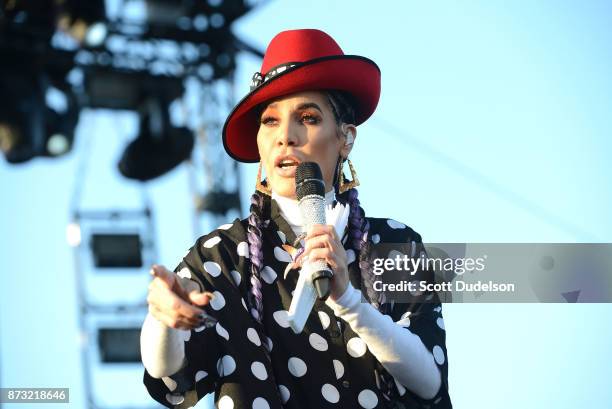 Singer Ivy Queen performs onstage during the Tropicalia Music and Taco Festival at Queen Mary Events Park on November 11, 2017 in Long Beach,...