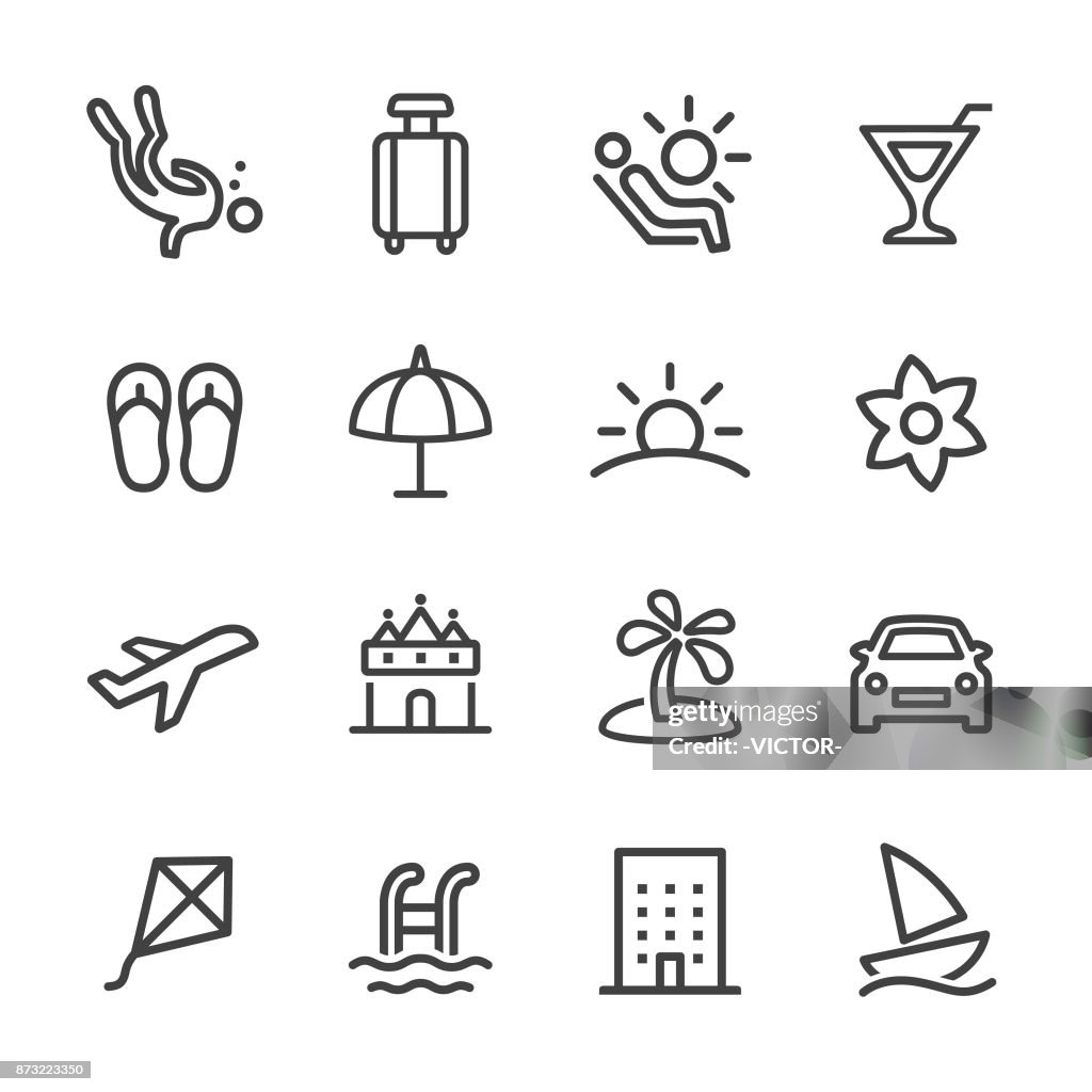 Férias e ícones de verão - linha série