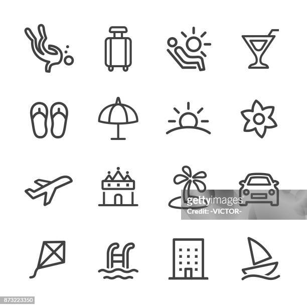 ilustrações de stock, clip art, desenhos animados e ícones de holiday and summer icons - line series - cadeira de recosto
