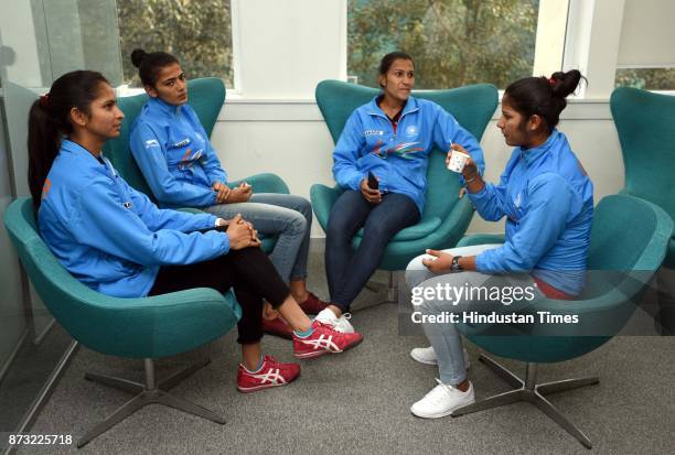 Indian Women Hockey players Navjot Kaur, goalkeeper and Vice Captain Savita Punia, Captain Rani Rampal and Navneet Kaur during an exclusive interview...