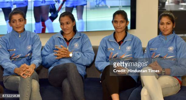 Indian Women Hockey players Navjot Kaur, goalkeeper and Vice Captain Savita Punia, Captain Rani Rampal and Navneet Kaur during an exclusive interview...
