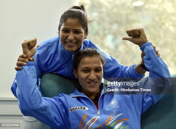Indian Hockey Team Captain Rani Rampal and player Navneet Kaur during an exclusive interview with Hindustan Times after winning the final of the...