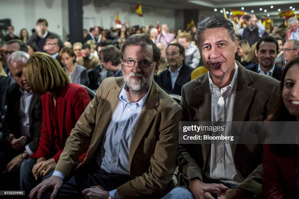 Prime Minister Mariano Rajoy And Partido Popular of Catalonia Party Leader Xavier Garcia Albiol Political Rally Ahead Of Elections