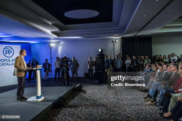 Mariano Rajoy, Spain's prime minister and leader of the People's Party , speaks during an election campaign event in Barcelona, Spain, on Sunday,...
