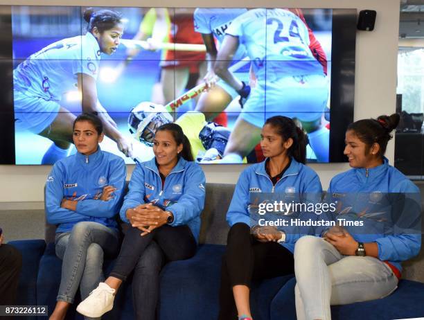 Indian Women Hockey players Navjot Kaur, goalkeeper and Vice Captain Savita Punia, Captain Rani Rampal and Navneet Kaur during an exclusive interview...