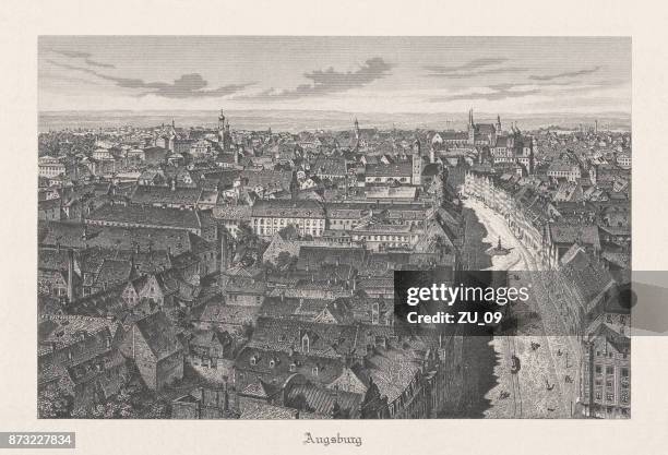 augsburg, bayern, deutschland, 19. jahrhundert ansicht, veröffentlicht im jahre 1890 - schwaben historische landschaft stock-grafiken, -clipart, -cartoons und -symbole